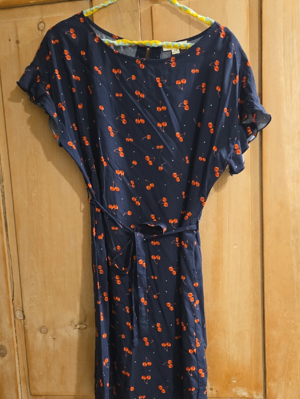 Navy Cherry Print Belted Women's Dress